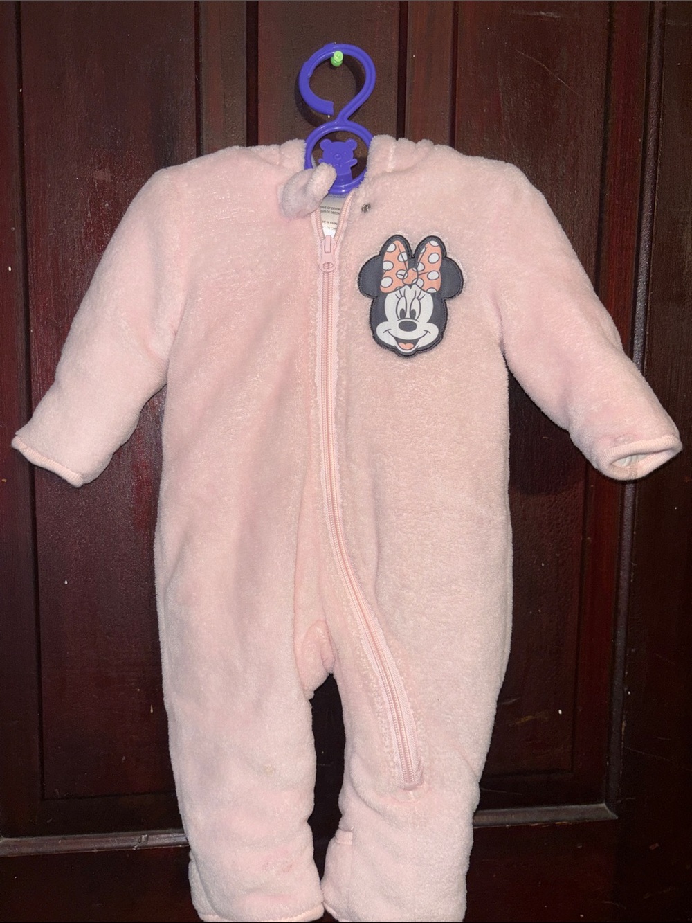 Disney Minnie Mouse Light Pink Fleece Hooded One-Piece Footie